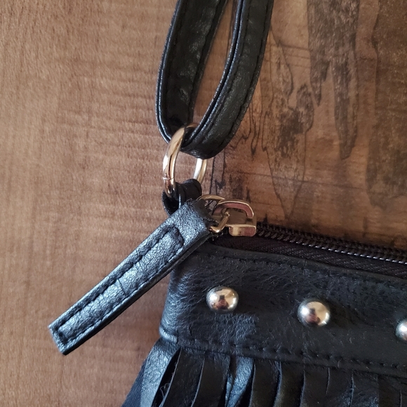 Bongo black fringe crossbody bag purse with stud detail and an adjustable strap - Picture 7 of 16